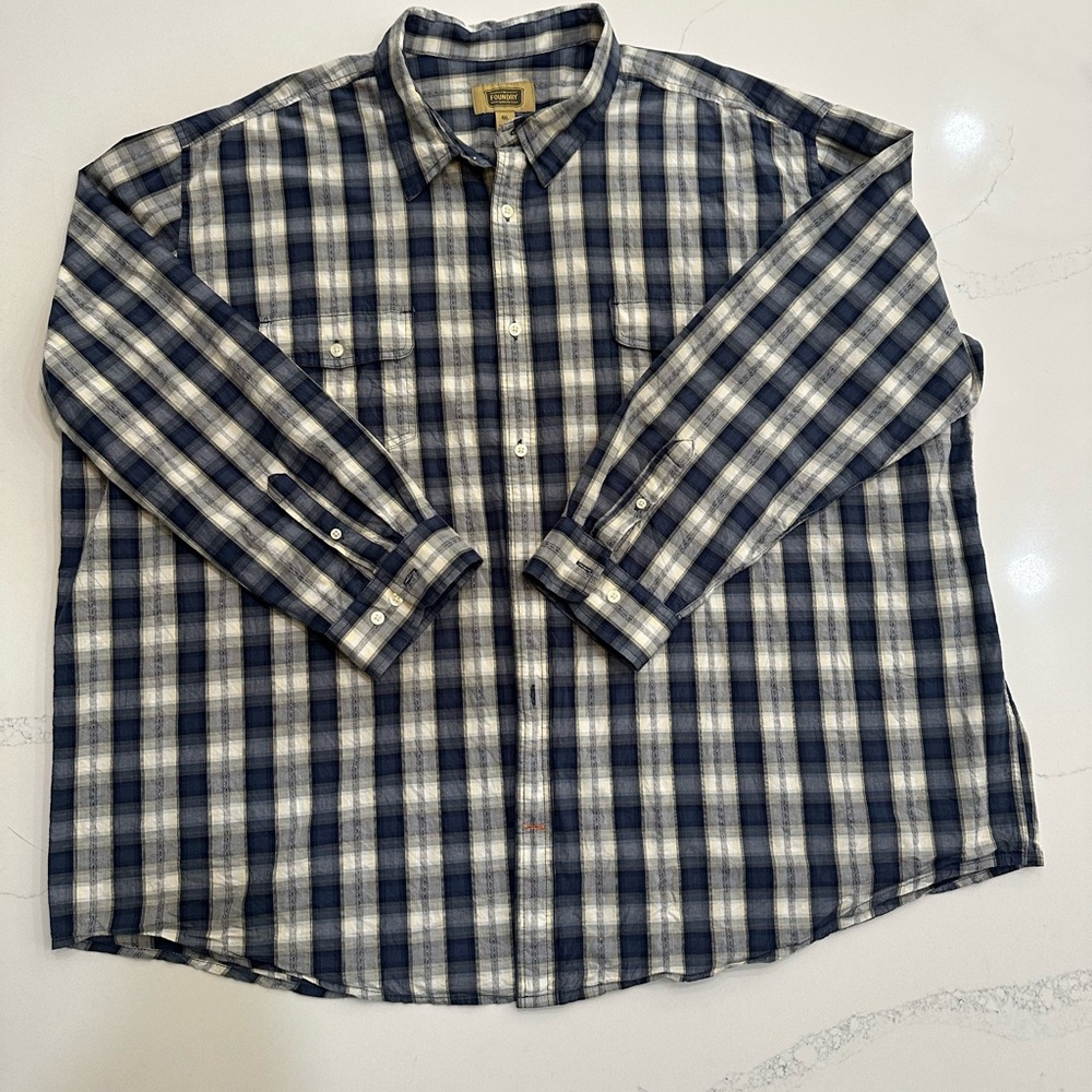 Men's Blue Plaid Shirt 4XL